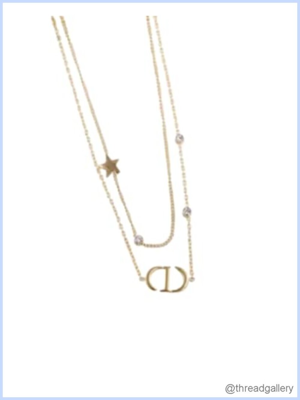 Gold Diamond Accent D Letter Double Chain Necklace Star Charm